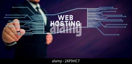 Konzeptionelle Bildunterschrift Web Hosting. Wort geschrieben über die Tätigkeit der Bereitstellung von Speicherplatz und Zugriff für Websites Stockfoto