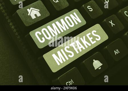Schreiben, Text anzeigen Häufige Fehler. Wort für Aktionen, die oft synonym mit Fehler verwendet werden Stockfoto