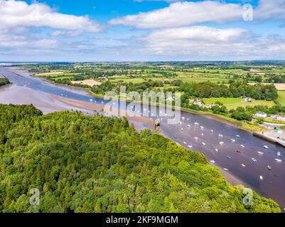 Luftaufnahme des Flusses Moy bei Ballina in der Grafschaft Mayo - Republik Irland. Stockfoto