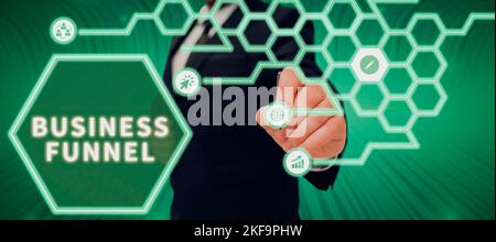 Schild mit Anzeige des Business Funnel. Ein Wort über den Einkaufsprozess, dass Unternehmen ihre Kunden führen Stockfoto