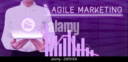 Textunterschrift mit agilem Marketing. Geschäftsansatz, bei dem Teamaktivitäten konzentriert werden, die dem Endkunden einen Mehrwert bieten Stockfoto