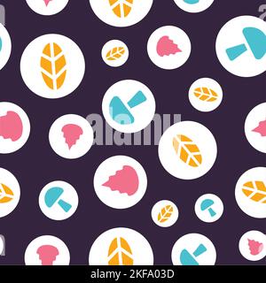 Dunkle Herbstblätter und Pilze wiederholen Muster Hintergrund-Design Stock Vektor