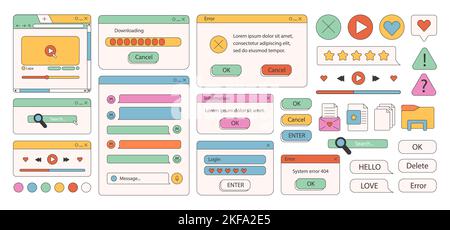 90s Retro Vaporwave alte Desktop-Benutzeroberfläche Elemente. Stock Vektor