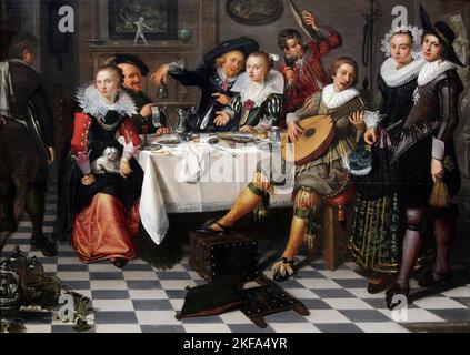 Merry Company (1629) von Isack Elyas.die fünf Sinne ? Stockfoto