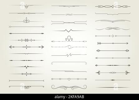 Satz von Buch-Vignetten, Trennzeichen und Trennzeichen, Sammlung von Textzentrennzeichen, Vektor Stock Vektor