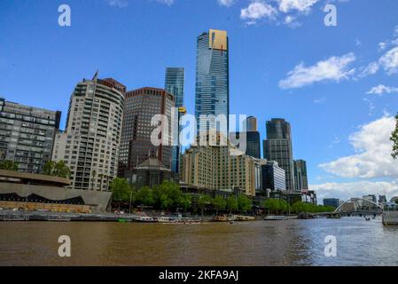 Blick auf Southbank District Melbourne Gebäude, Unterhaltung, Gewerbe, Wohnungen, Restaurants, Hotels, Melbourne, Victoria VIC< Australien Stockfoto