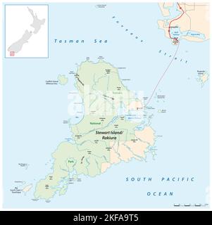 vektorkarte von Neuseelands Stewart Island, Rakiura Stockfoto