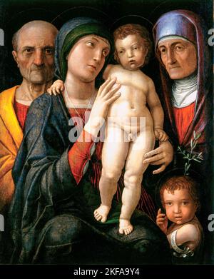 Andrea Mantegna, die Heilige Familie, Ölgemälde auf Leinwand, 1495-1500 Stockfoto