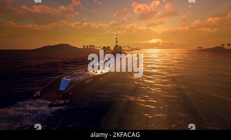Super Yacht. Luxusurlaub. Extrem detailreiche und realistische Darstellung mit hoher Auflösung 3D Stockfoto