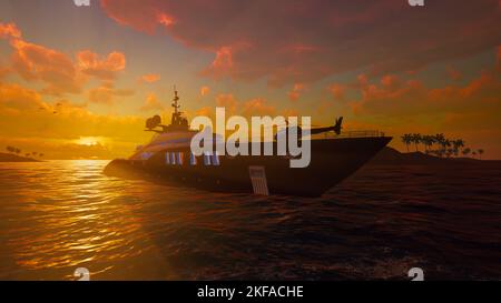 Super Yacht. Luxusurlaub. Extrem detailreiche und realistische Darstellung mit hoher Auflösung 3D Stockfoto