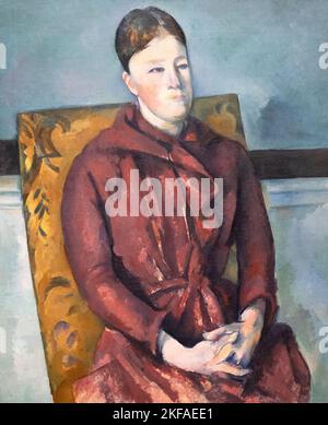 Paul Cezanne Malerei, Madame Cezanne in einem gelben Stuhl, 1888-90, Porträt von Cezannes Frau. Post-impressionistisches Porträt des 19.. Jahrhunderts. Stockfoto