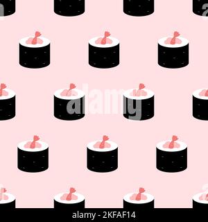 Einfaches, niedliches, nahtloses Sushi-Muster. Sushi mit Garnelen Mosaik Ornament Hintergrund. Gut für Textil, Menü, Tuch. Stock Vektor