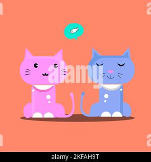 Vektor-Illustration Charakter Katze schlafen. Cute Kitty Katze Vektor Illustration Set mit verschiedenen Katzenrassen, Spielzeug und Futter. Zeichnen Sie den Doodle-Stil. Stock Vektor