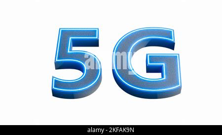 5G Logo-Design, ein Symbol für 5G Netzwerk-Konnektivität der Zukunft. Neonblau leuchtet. 3D Rendern Stockfoto