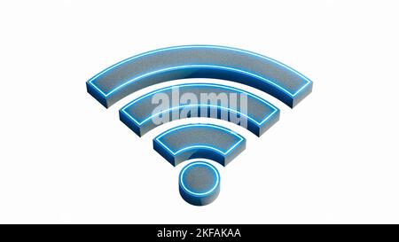 Wi-Fi-Symbol, digitales Hightech-Innovationskonzept für drahtlose Netzwerke, kostenlose Internetzone und Hotspot, futuristische Technologie mit blauem Neonlicht. 3D RE Stockfoto