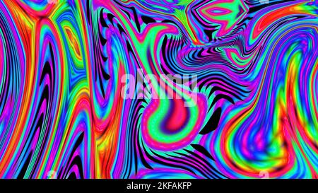 Eine abstrakte Illustration psychedelischer Ölpest, die Neon-Regenbogen wirbelt Stockfoto