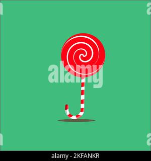 Weihnachtslollipop mit roten Spiralen, Regenbogen verdrehter Saugerbonbon auf Stick. Vector Cartoon Satz von runden Süßigkeiten mit gestreiften Wirbeln. Stock Vektor