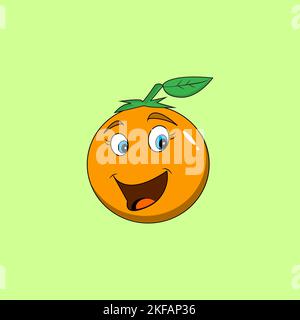Fröhliches, süßes, lächelndes Fruchtgesicht. Vector Flat Kawaii Zeichentrickfigur Symbolsammlung. Süßes Orangen-, Apfel-, Tomaten-Figuren-Emoji-Set Stock Vektor