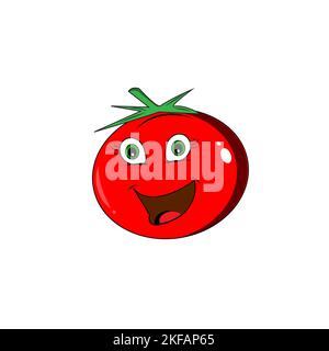 Fröhliches, süßes, lächelndes Fruchtgesicht. Vector Flat Kawaii Zeichentrickfigur Symbolsammlung. Süßes Orangen-, Apfel-, Tomaten-Figuren-Emoji-Set Stock Vektor