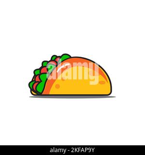 Traditionelles mexikanisches Snack-Essen mit Taco-Zeichnung. Köstliche Tacos isoliert auf pinkfarbenem, weichem Hintergrund. Vektordarstellung für das Menü des Café-Festivals Stock Vektor