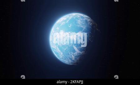 Erdplanet aus dem von der Sonne beleuchteten Weltraum, 3D Rendering von blauem Planeten, Heimat des Menschen. Elemente dieses Bildes von der NASA zur Verfügung gestellt Stockfoto