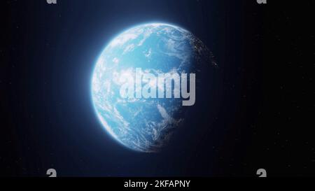Erdplanet aus dem von der Sonne beleuchteten Weltraum, 3D Rendering von blauem Planeten, Heimat des Menschen. Elemente dieses Bildes von der NASA zur Verfügung gestellt Stockfoto