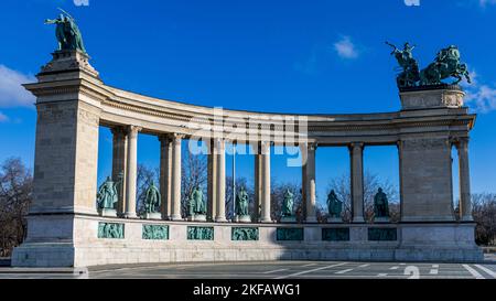 Fragment des Millennium-Denkmals auf dem Heldenplatz in Budapest, Ungarn, Osteuropa. Stockfoto