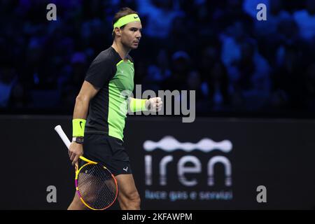 Turin, Italien, 17/11/2022, Rafa Nadal aus Spanien während des Round Robin-Einzelmatches zwischen Rafa Nadal aus Spanien und Casper Ruud aus Norwegen am fünften Tag der Nitto ATP World Tour Finals. Stockfoto