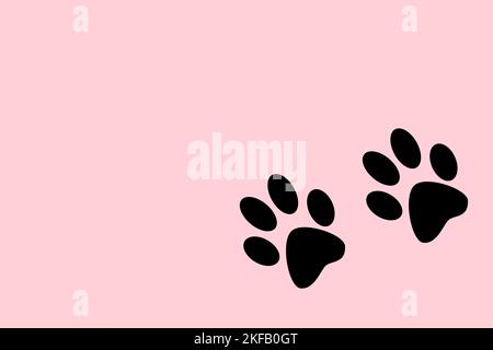 Hundefußabdrücke auf einem rosa Hintergrund mit Kopierfläche Stockfoto