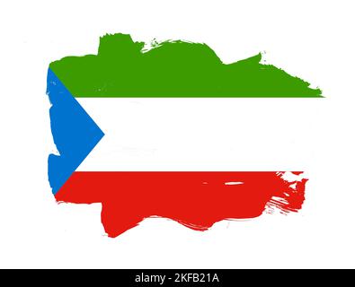 Gemalte Flagge der Äquatorialguinea mit Pinseleffekt auf weißem Hintergrund Stockfoto