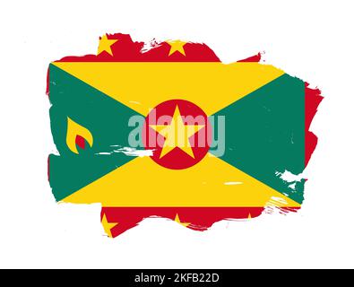 Gemalte Flagge von grenada mit Pinseleffekt auf weißem Hintergrund Stockfoto