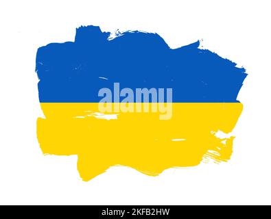 Gemalte Flagge der ukraine mit Pinseleffekt auf weißem Hintergrund Stockfoto