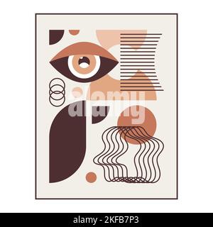 Geometrisches Bauhaus-Poster. Abstrakte Formen und Augen. Stock Vektor