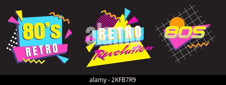 Set im Synthwave Vintage-Design. 80er Jahre 90er Jahre Retro-Grafikkollektion. Vintage Kleidung Kunstwerke alte Schule lebendige Projekte Stock Vektor