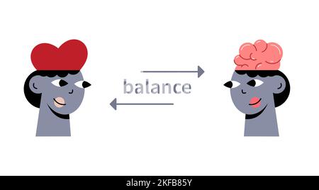 Gehirn-Herzbalance. Zwei hübsche graue Köpfe einander gegenüber. Stock Vektor
