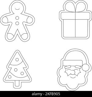 Schwarze Linien weihnachtssymbole auf weißem Hintergrund Stock Vektor