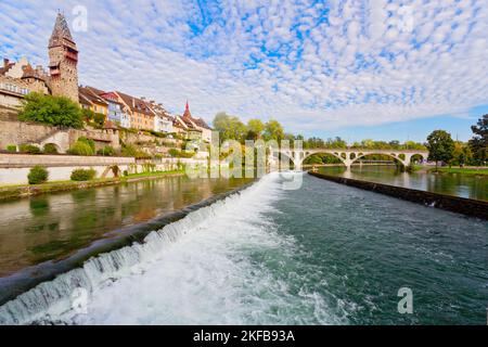 Mittelalterliches Dorf Bremgarten bei Zürich, Kanton Aargau, Schweiz Stockfoto