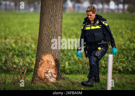 Hoogezand - Auto kollidiert mit Baum entlang der Provinzstraße in Hoogezand. ANP / Hollandse Hoogte Venema Media niederlande Out - belgien Out Stockfoto