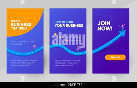 Business Marketing Training Webinar Social Media Story Karussell Banner. Hintergrund und Illustration für Social Media Banner Karussell Banner in Vektor. Stock Vektor