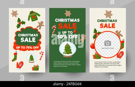 Social Media Weihnachten Promo Story oder Post Vorlage, editierbare Social Media Vorlage. Hintergrund für Social-Media-Promotion Verkaufsdesign-Vektor. Banner-Vorlage. Vektorgrafik. Stock Vektor