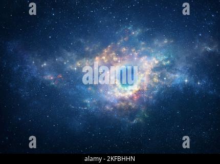 Weltraumansicht des Universums, auf einer Spiralgalaxie. Schöner Nebel und helle Sterne in den tiefen Raum. Stockfoto