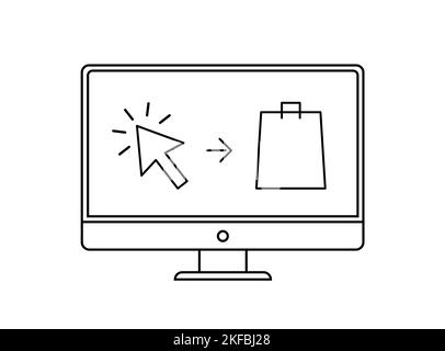 Klicken Sie auf und holen Sie Ihre Bestellung ab. Lieferprozess auf dem Laptop Stock Vektor