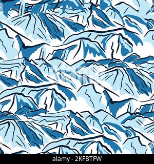 Berge Camouflage Vektor nahtloses Muster in blauer Farbe. Perfekt für Stoffe und Tapeten Stock Vektor
