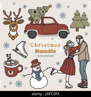 Weihnachten Set Vektor-Illustration. Stock Vektor