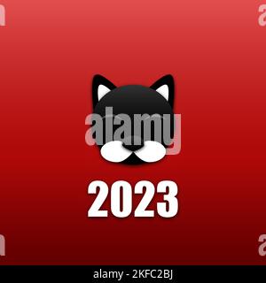 Schnauze einer schwarzen Katze. Neujahr 2023. Stock Vektor