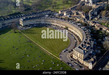 The Royal Crescent in Bath, Großbritannien, Georgische Architektur in Großbritannien Stockfoto