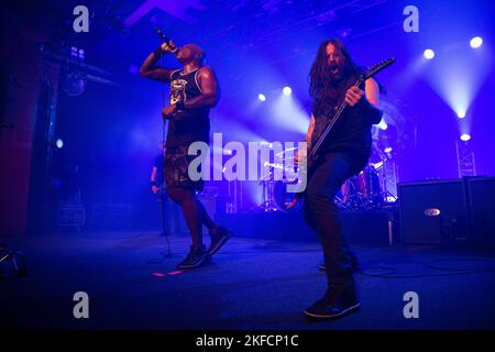 Die brasilianische Metalband Sepultura tritt live im Astra Kulturhaus in Berlin auf, um ihre Uadra-Tour 2022 zu besuchen Stockfoto