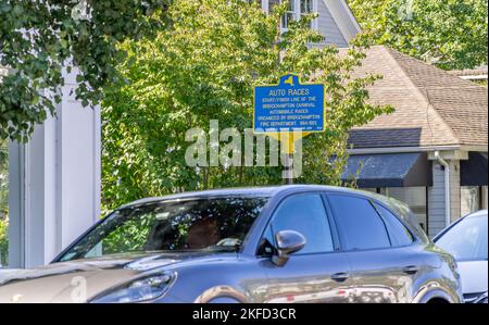 Historische Markierung in bridgehampton, ny für die Autorennen Stockfoto