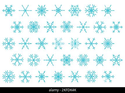 Schneeflocken Set für Weihnachtsdekoration. Sammlung von Schneeflocken für Winterferien Grußkarte. Einfache Schneelemente. Stock Vektor