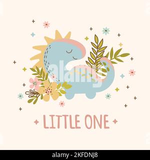 BABY DINO Hand gezeichnet flache Design Grunge Stil Geburtstag Cartoon Prähistorische Tier Kind Kleidung Vektor Illustration Set für Print Stock Vektor